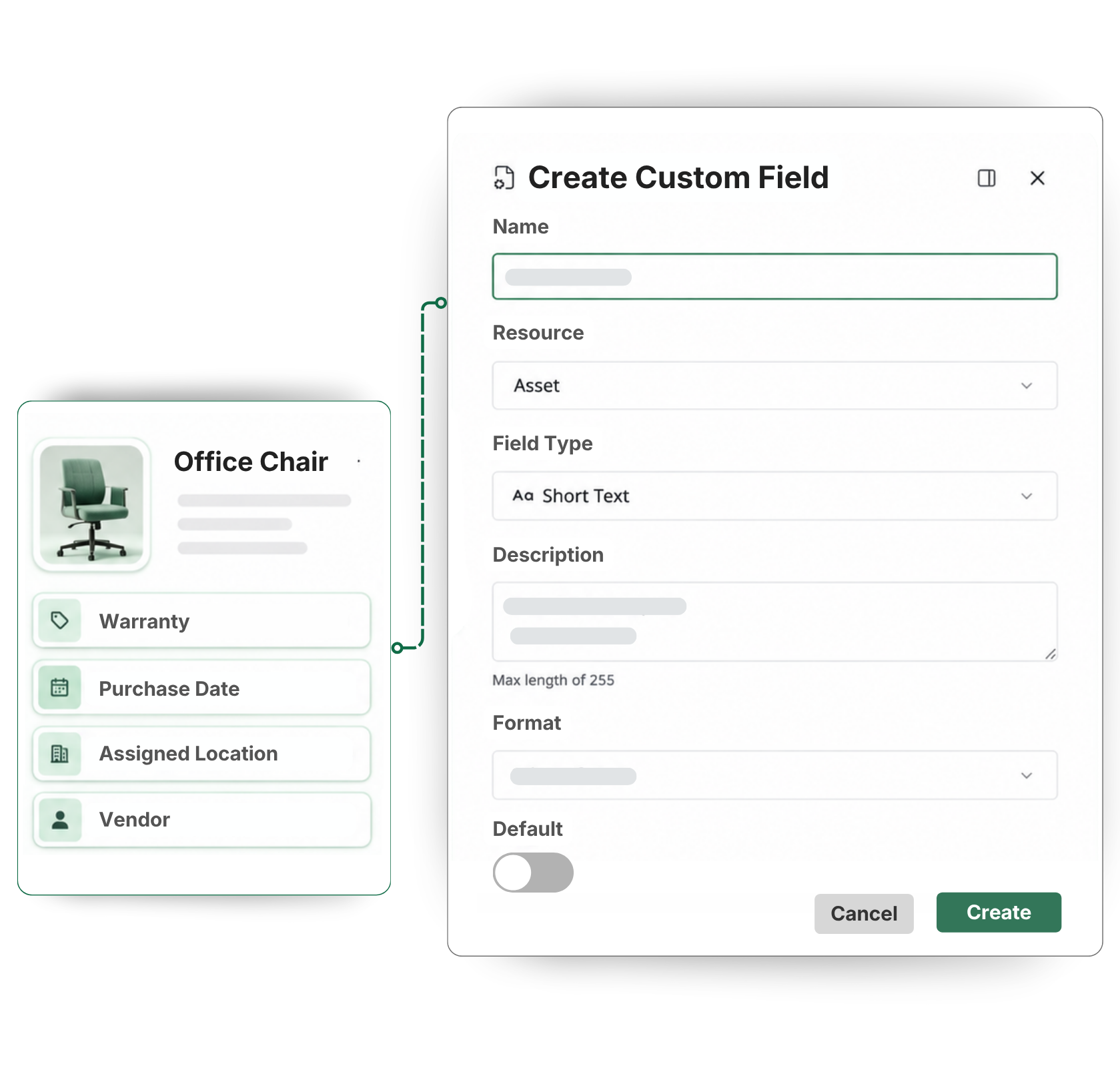 AssetLoom create custom field form