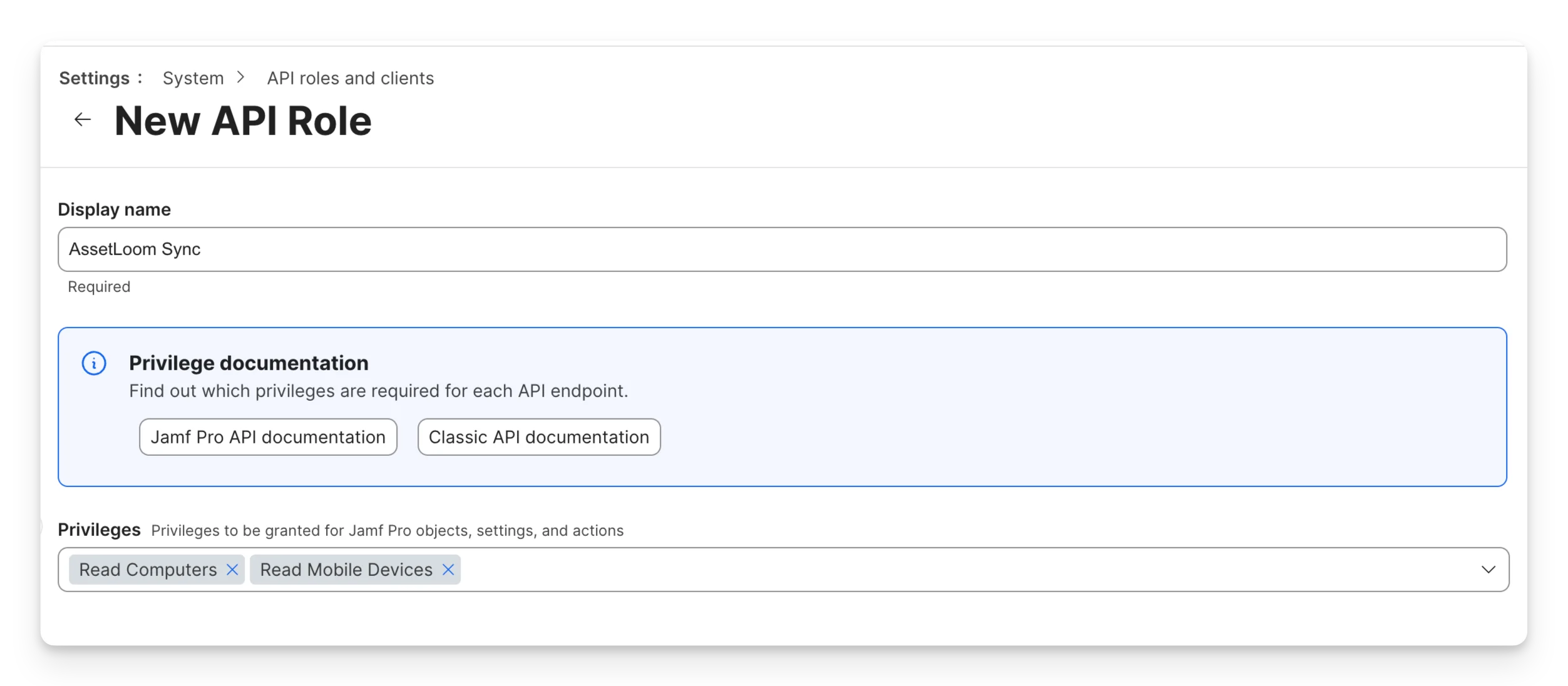 filling display name and privileges