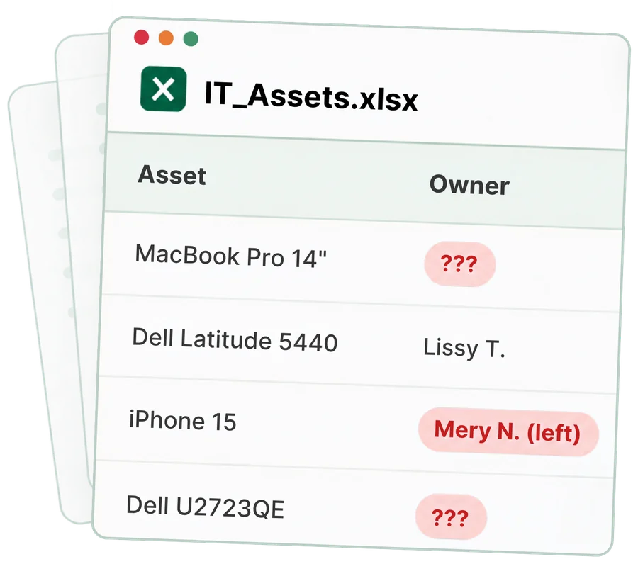Spreadsheet with missing and outdated asset owners