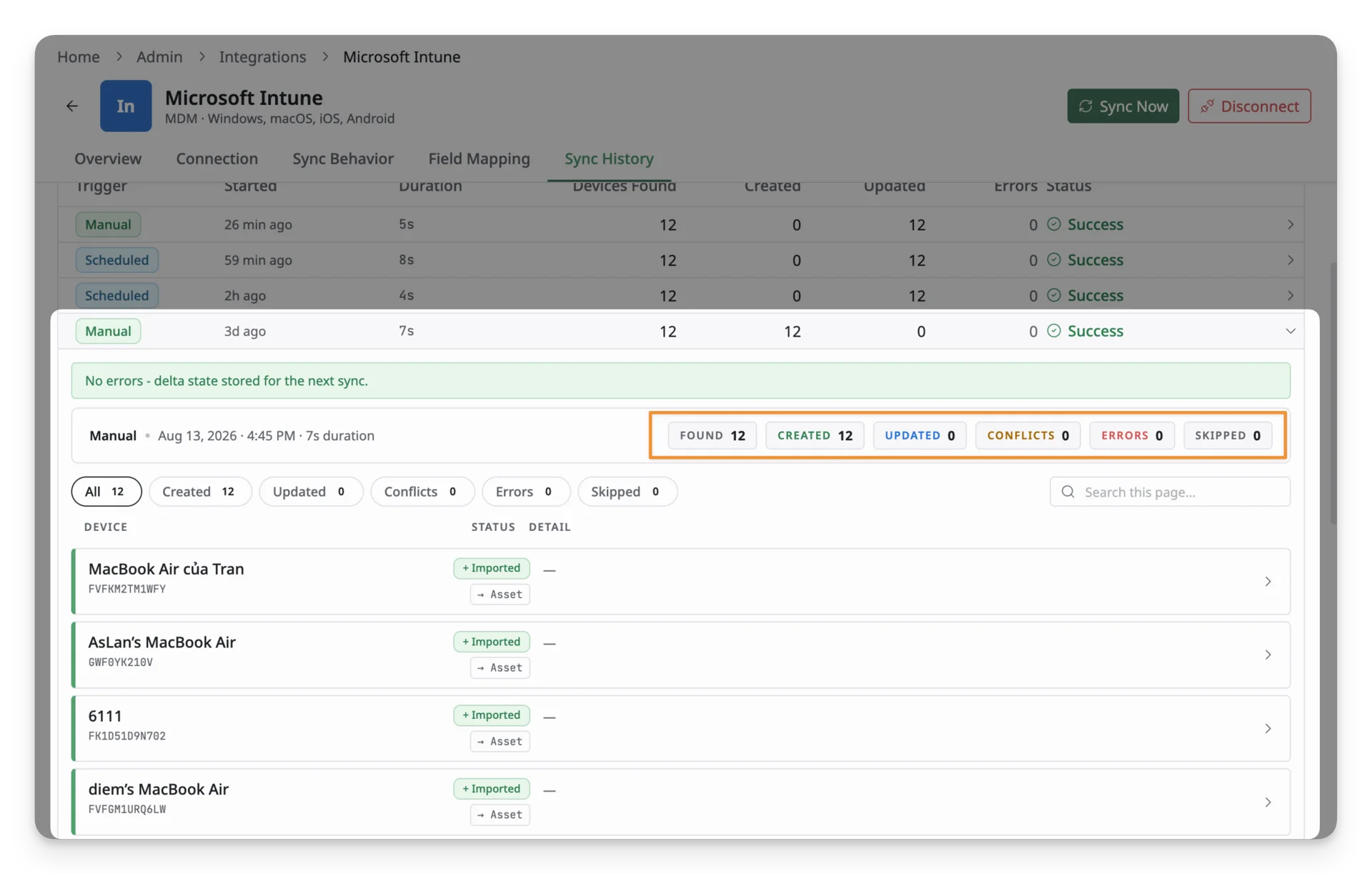 Intune Sync types