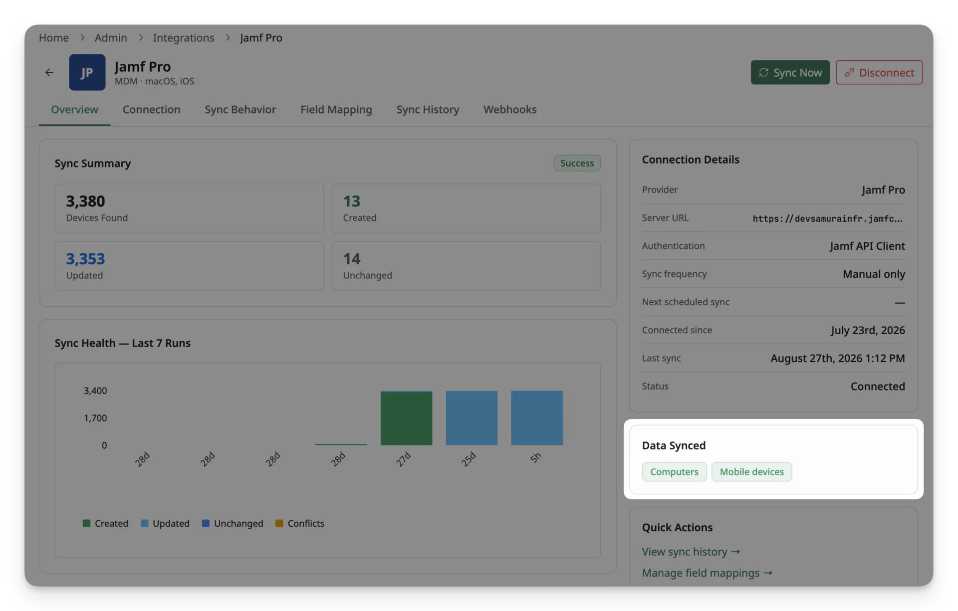 jamf pro data synced overview