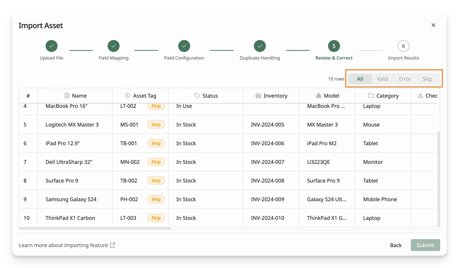 Asset Error Filtering Asset Error Filtering