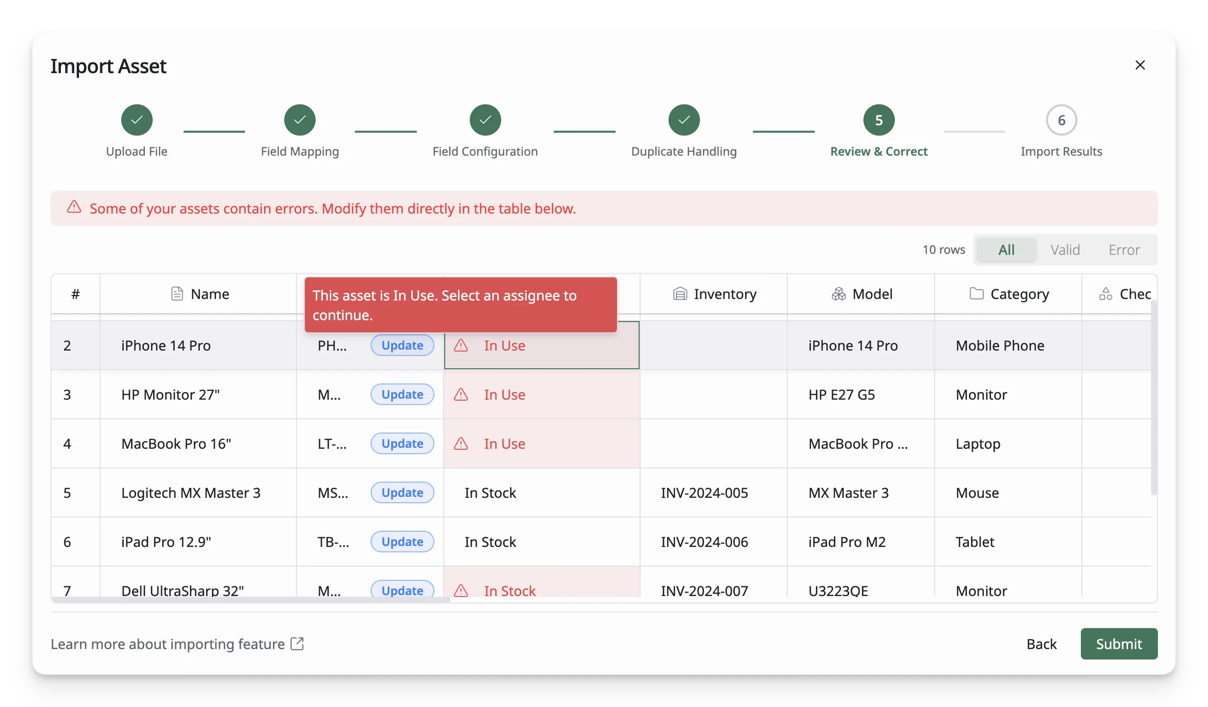 Asset Error Details Asset Error Details