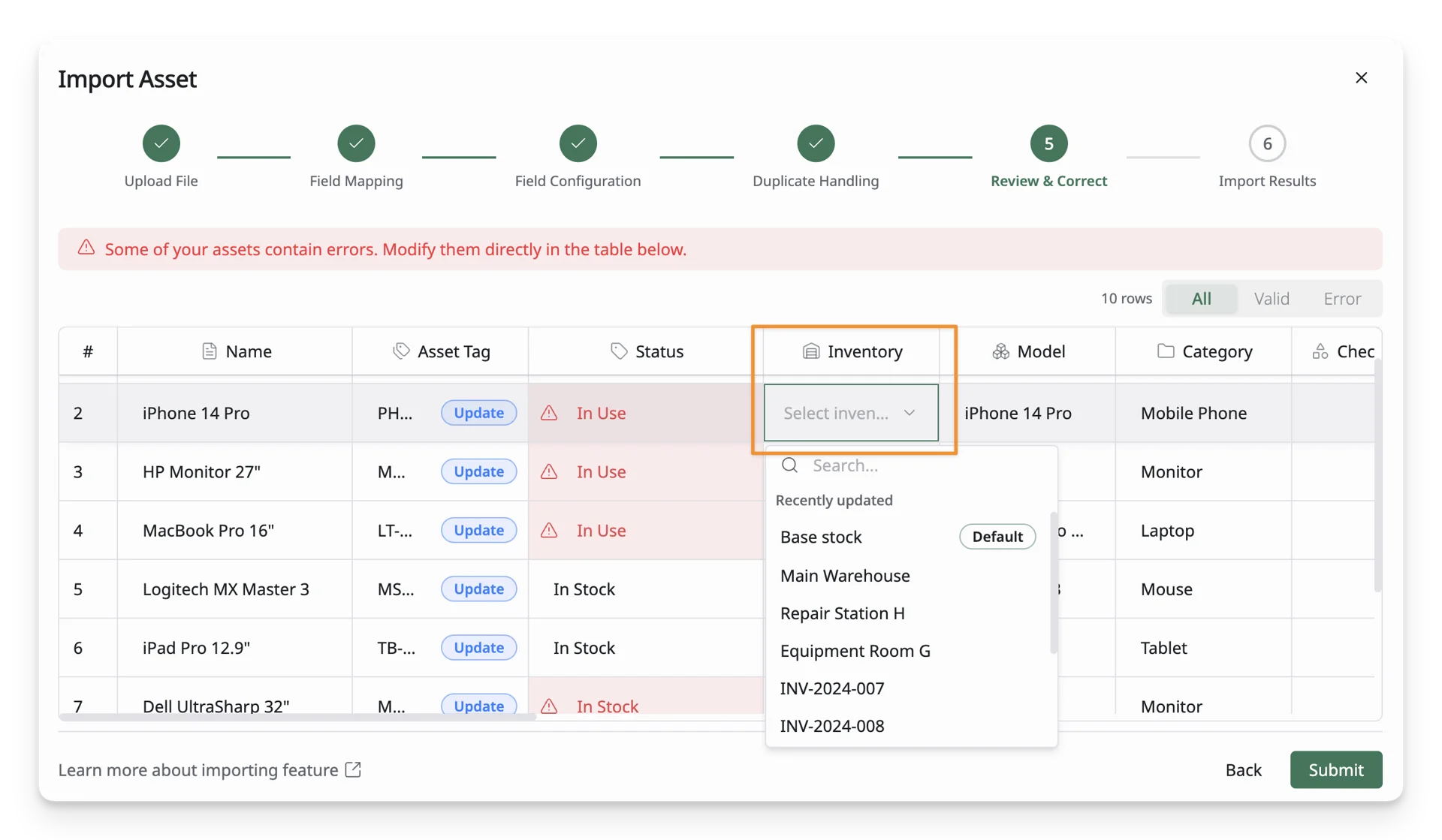 Edit Asset Values Edit Asset Values