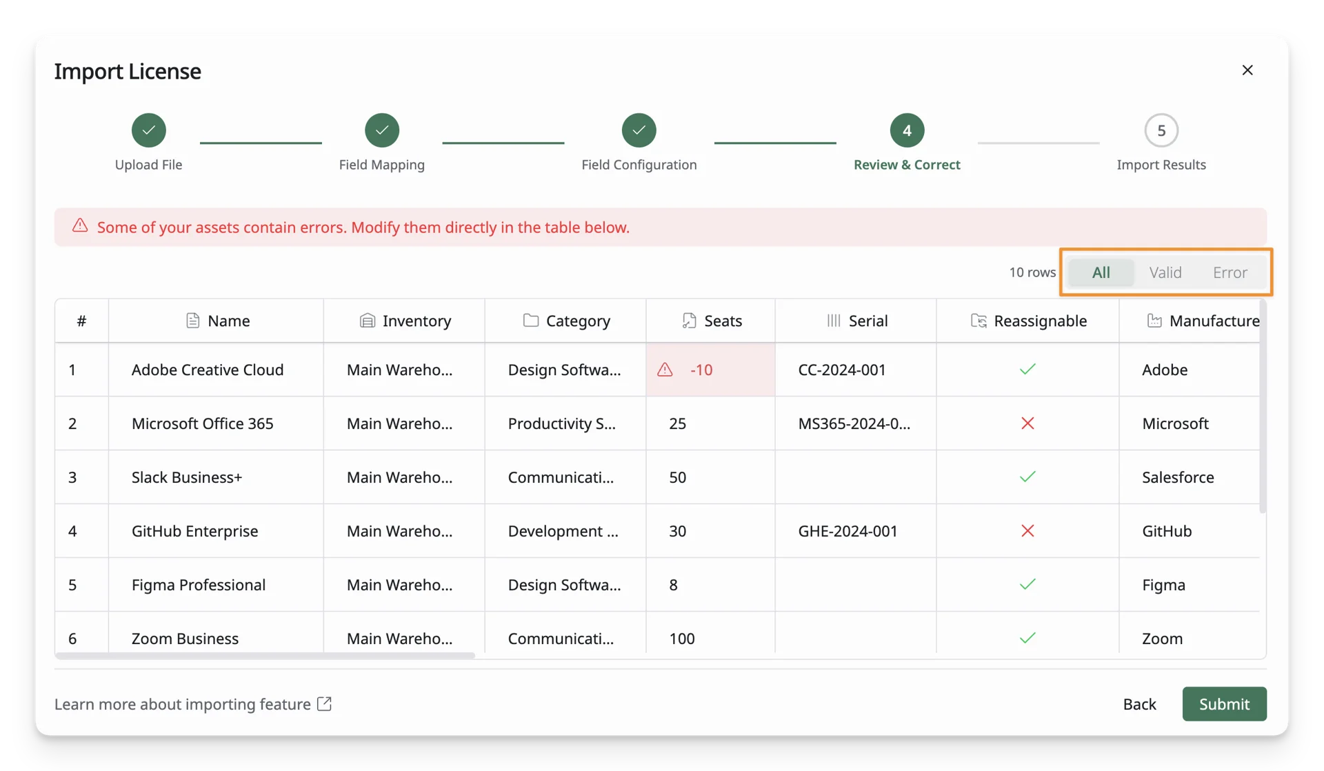 License Error Filtering