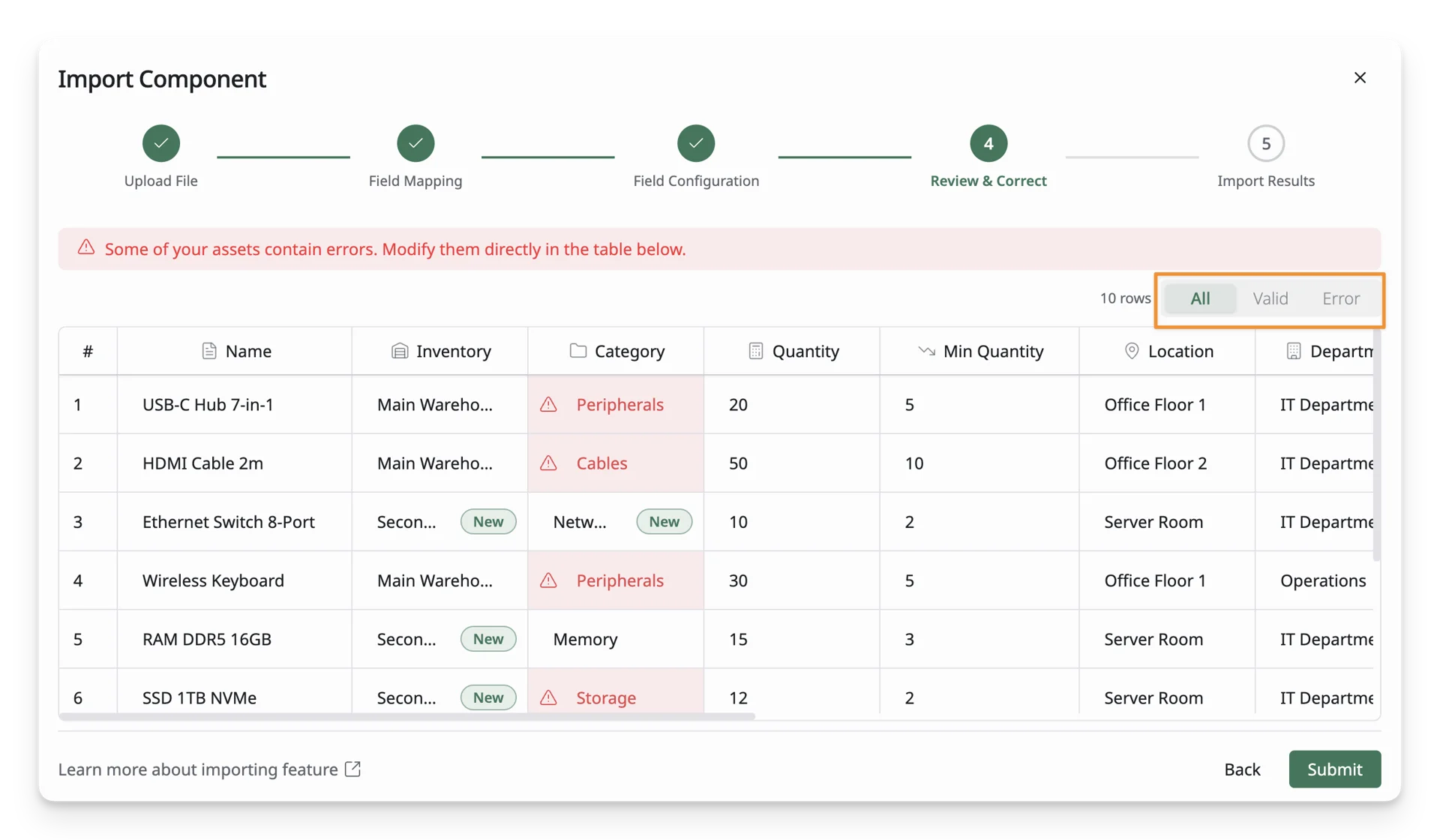 Component Error Filtering Component Error Filtering