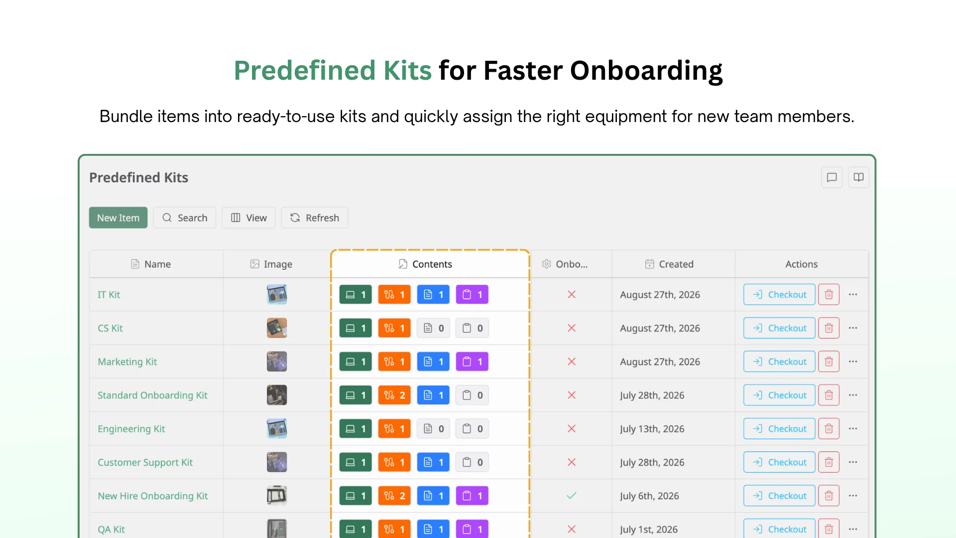 Predefined Kits - Asset & Inventory Management