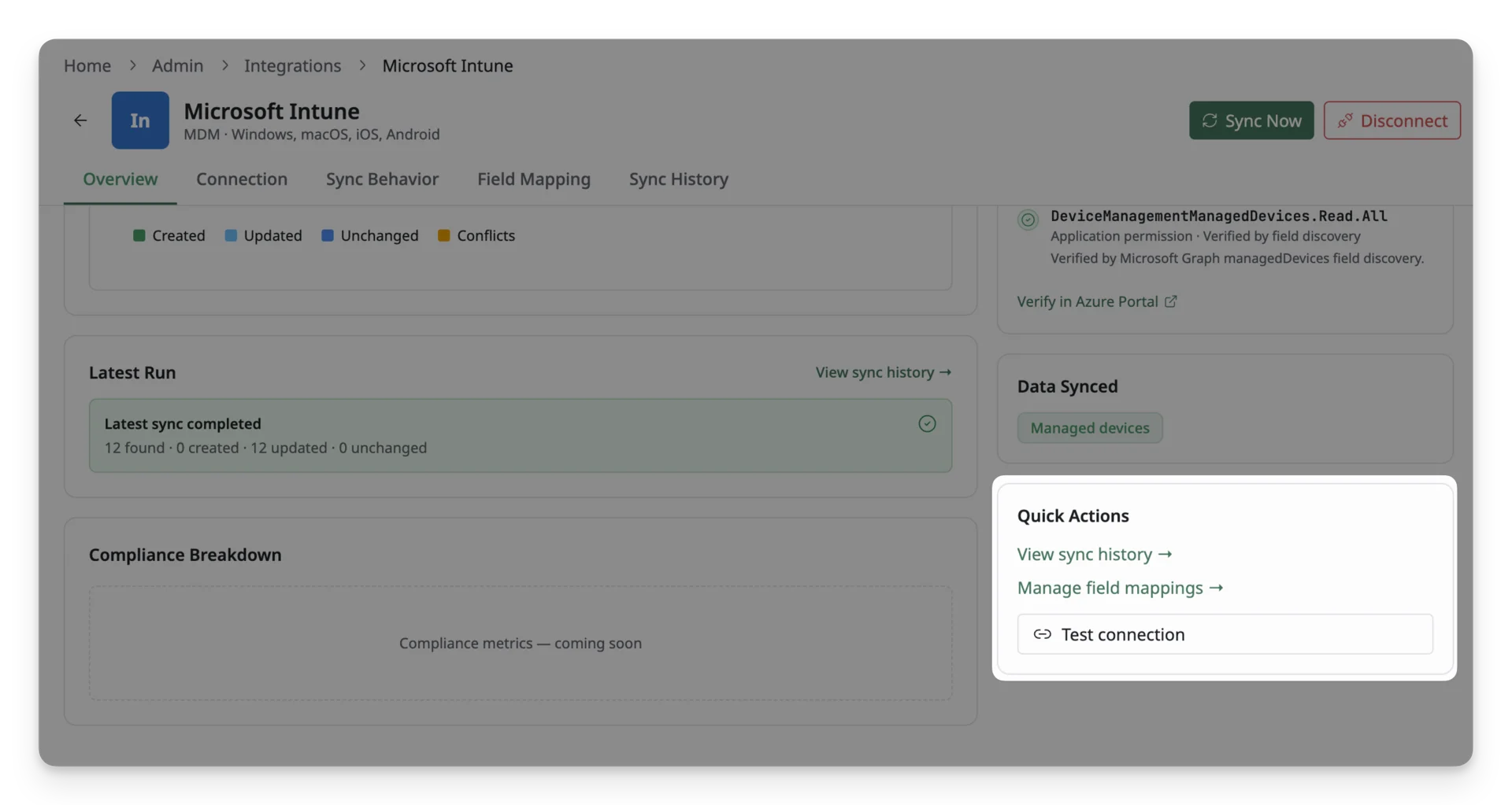 quick actions in Intune Integration quick actions in Intune Integration