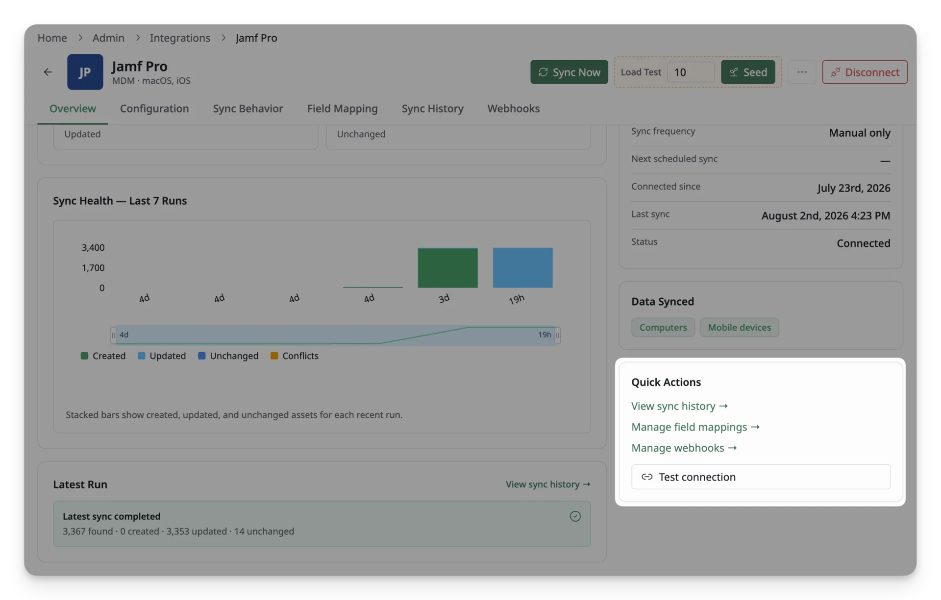 Quick actions shortcuts in jamf pro sync overview