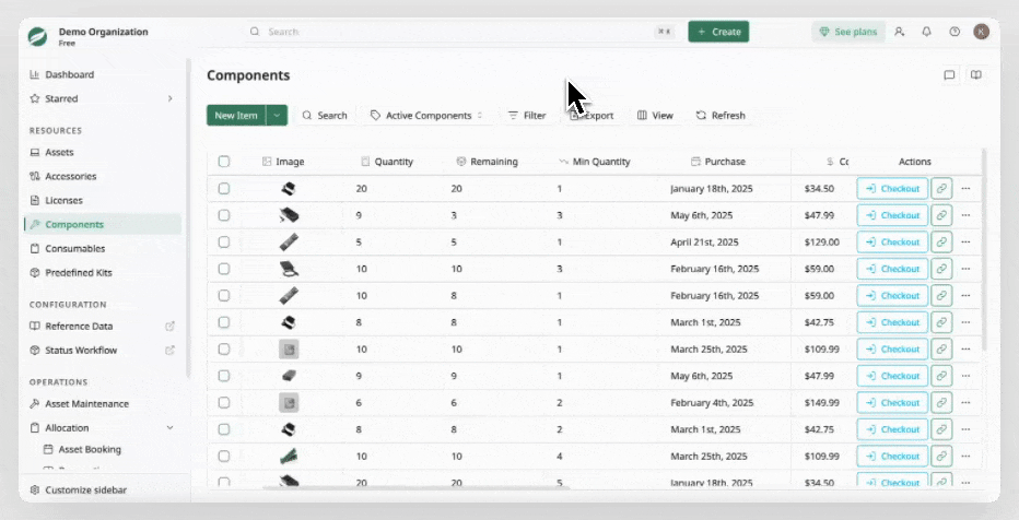 Component List - Rearrange columns Component List - Rearrange columns