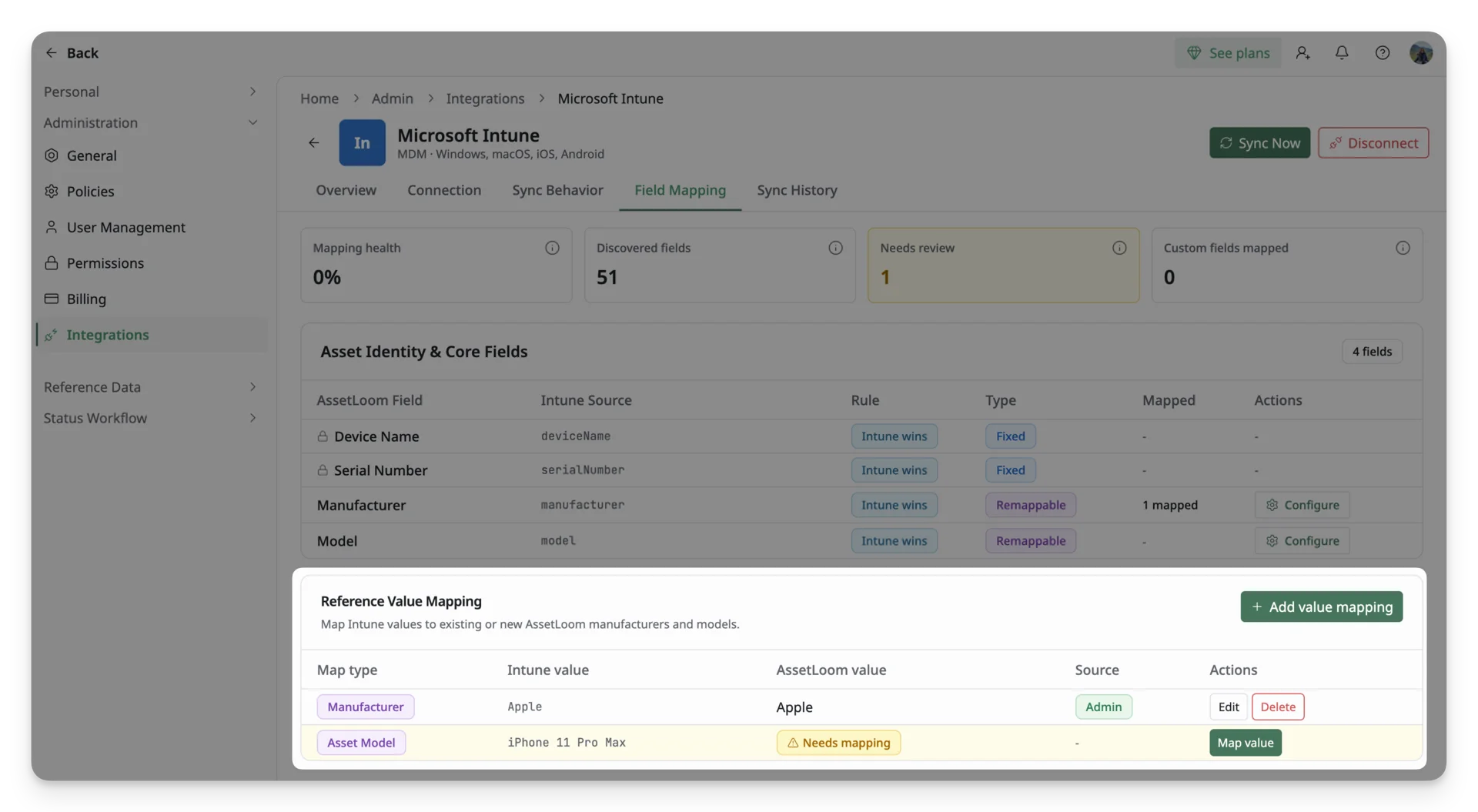 Reference Value Mapping in Intune Integration