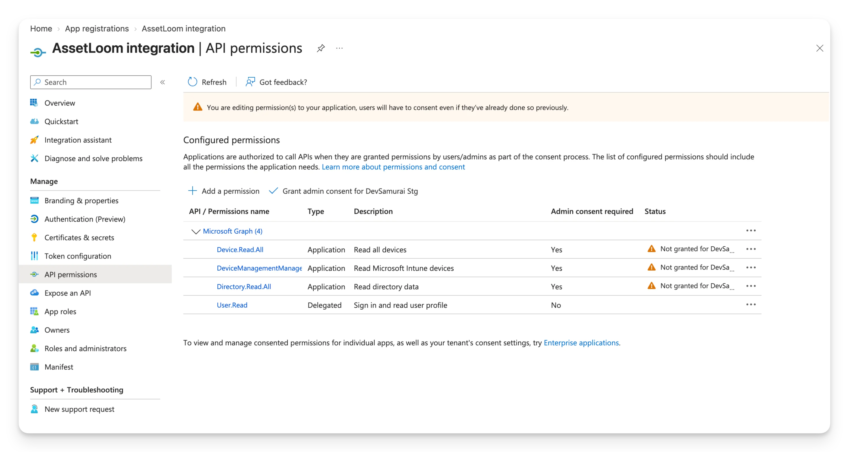 Review the added API permissions