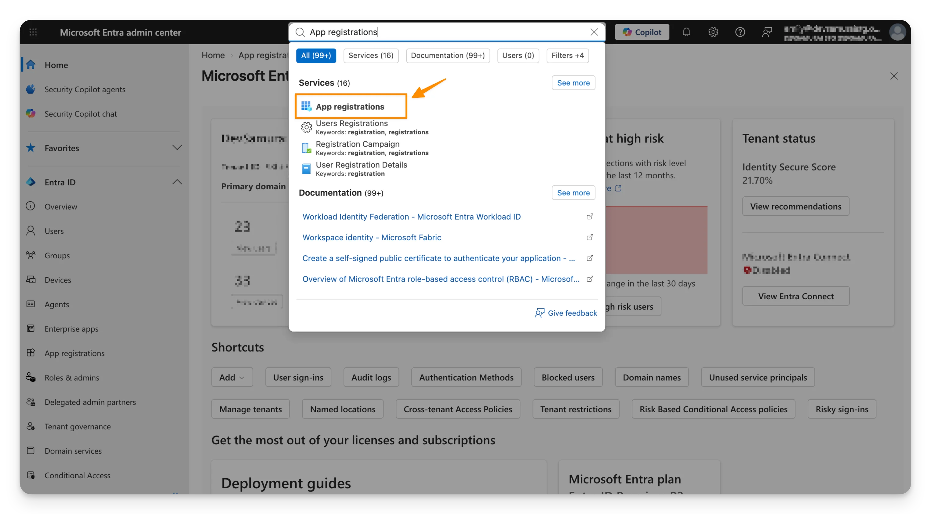 Search for and open App registrations