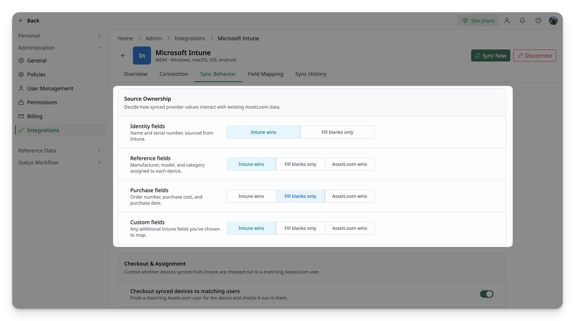 source ownership in Intune integration feature