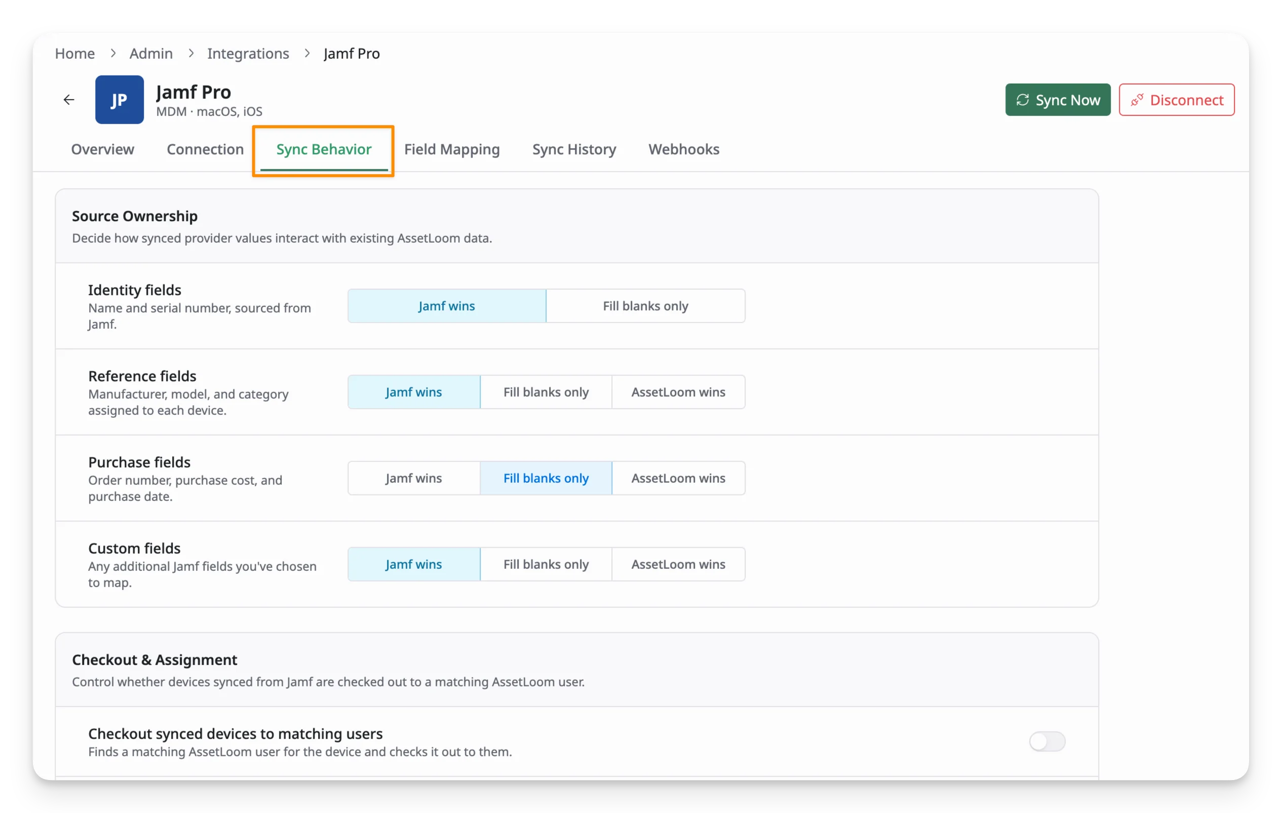 sync behavior screen