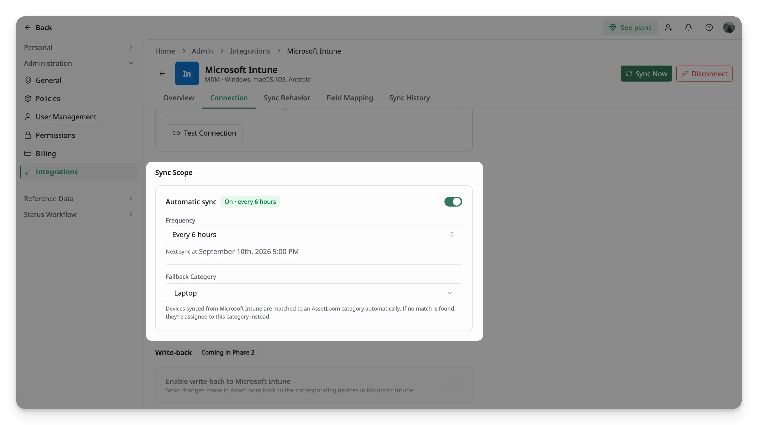 Sync scope Microsoft Intune integration
